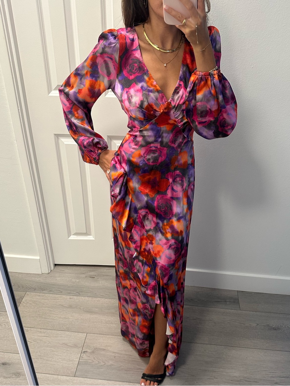 Topshop Multicolor Floral Wrap Maxi Dress in Pink, Purple & Orange